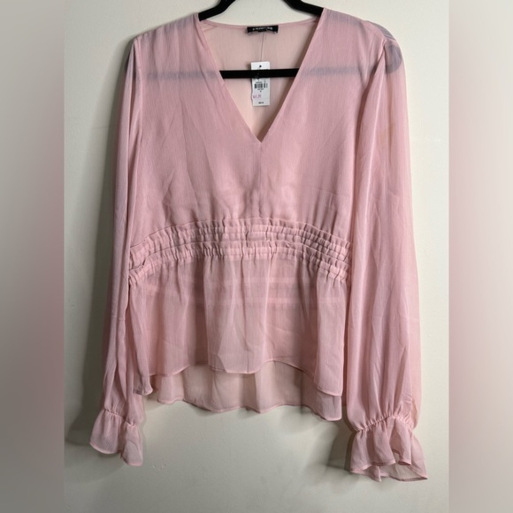 Express Soft Pink V-Neck sheer Blouse